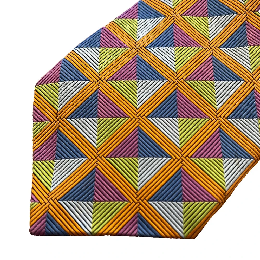 Robert Talbott Best Of Class 100% Silk Tie Geometric Squares Orange USA 60x3 5/8